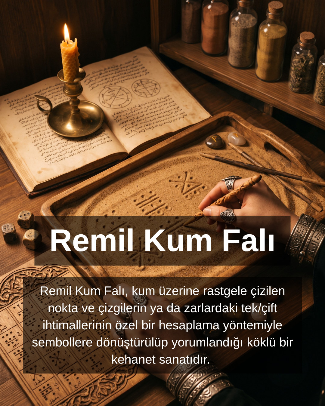 Remil falında kullanılan kum tepsisi ve şekiller